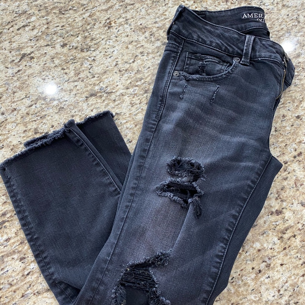 AE crop black denim